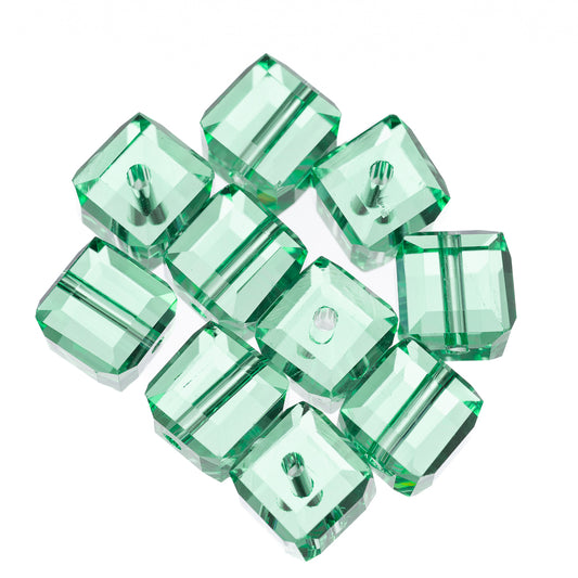K9 Glass Cube Beads 8mm Lime Green 10/pk