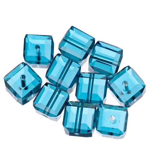 K9 Glass Cube Beads 8mm Capri Blue 10/pk