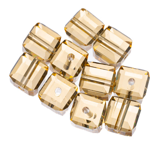 K9 Glass Cube Beads 8mm Gold Champagne 10/pk