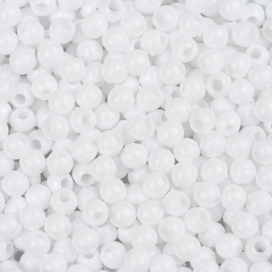 Round Plastic Beads 4mm Opaque White Approx 1000/Bag