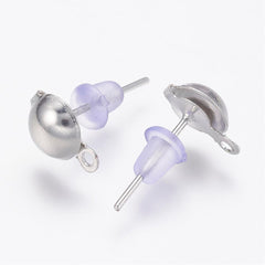 Nickel Earring Studs with Loop & Rubber Backings 10/pk