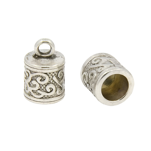 End Caps Barrel Scroll 13x9mm Antique Silver 10/pk
