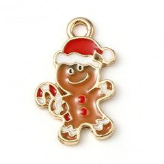 3/4" Gingerbread Man w/Candy Cane Enamel Charm 5/pk