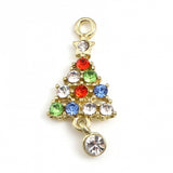 Christmas Tree Pendant 1.1″ Gold with Multi-Colour Rhinestones 2/pk