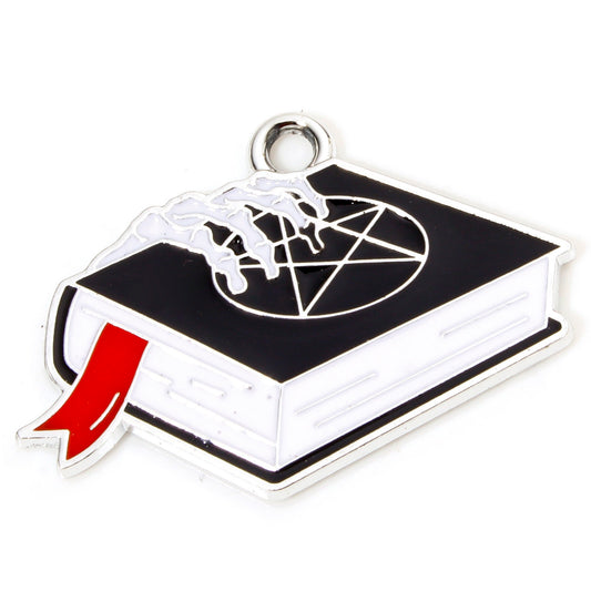 Spellbook Pendant 1.1″ Black and Red Enamel 5/pk