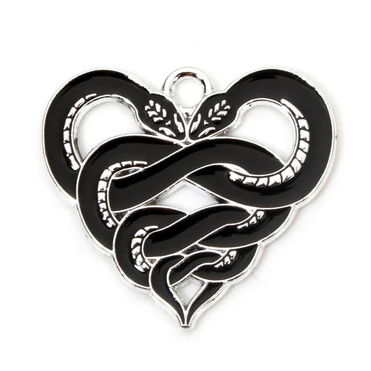 Double Snake Heart Enamel Pendant 22x20mm 5/pk