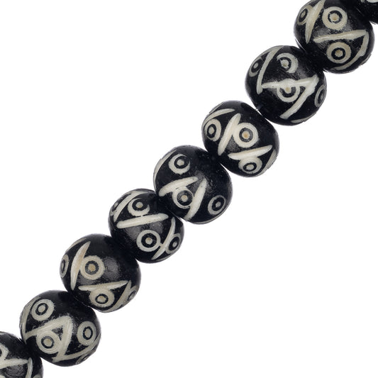 Bone Carved Round 11mm Black 18/Str