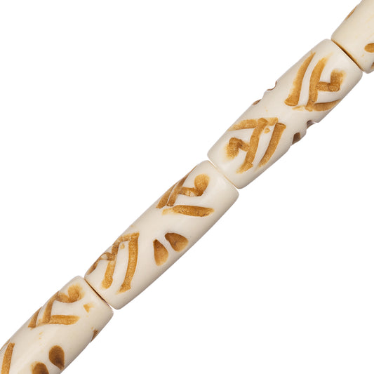 Bone Carved Tube 1" Antique Ivory 8/Str