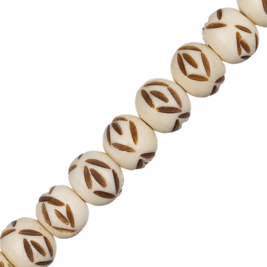 Bone Carved Round 11mm Antique Ivory 18/Str
