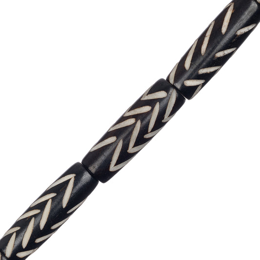 Bone Carved Tube 1" Dark Brown 8/Str