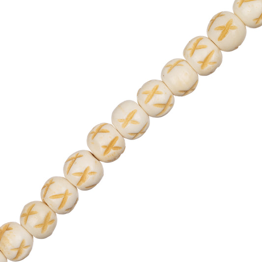 Bone Carved Round 8mm Antique Ivory 24/Str