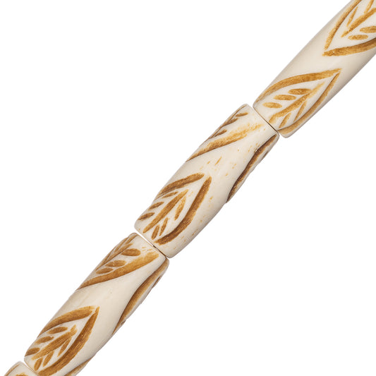 Bone Carved Tube 7/8" Antique Ivory 8/Str