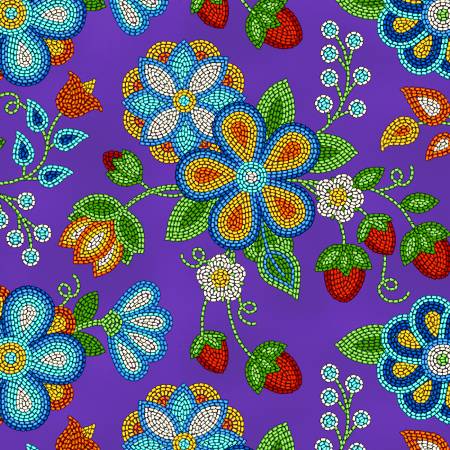Beaded Strawberry Purple Cotton Canvas  - Price Per Half Yard