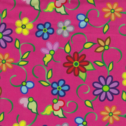 Kokum Flowers 2 Fuchsia 100% Cotton - Price Per Half Yard