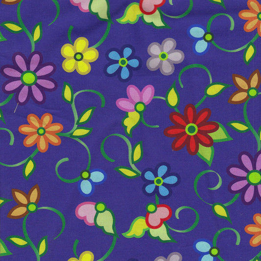 Kokum Flowers 2 Navy 100% Cotton - Price Per Half Yard