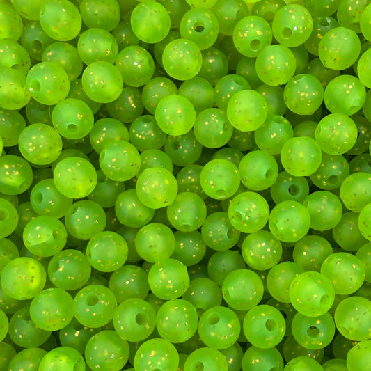 Round Plastic Beads 6mm Frosted Gold Flake Lime Approx 1000/pk