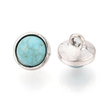 Shank Button 12mm Round Natural Turquoise & Antique Silver 5/pk