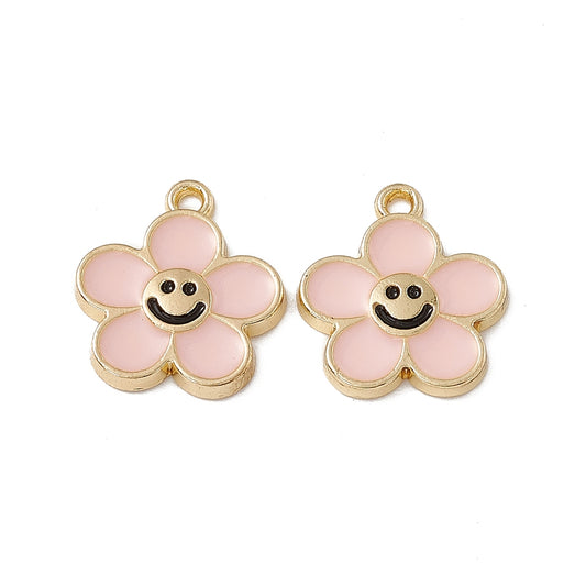 Smiley Flower Enamel Charm 15x14mm 5/pk