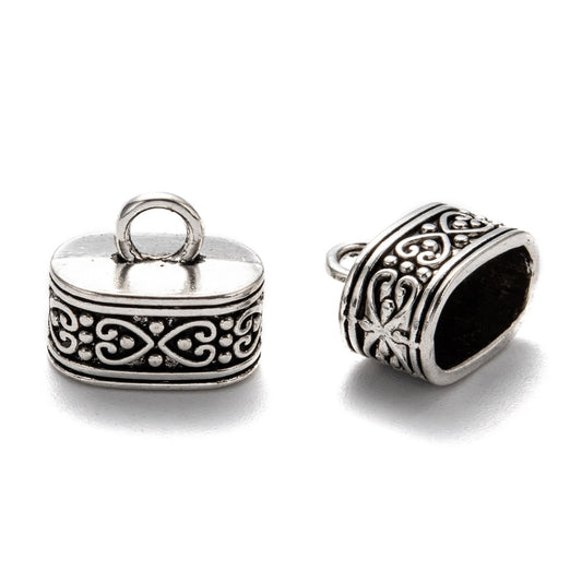 End Caps Oval Scroll 13x15mm Antique Silver 10/pk