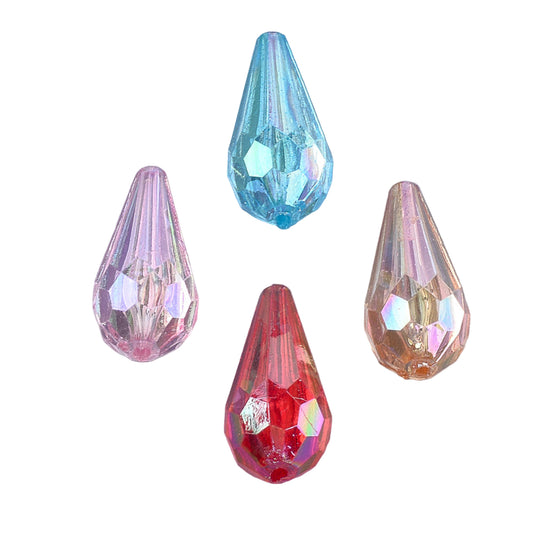 Teardrop Acrylic Beads 25x11mm Faceted Multi Mix AB 25g