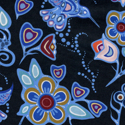 Ojibway Florals #06 Black 100% Cotton - Price Per Half Yard