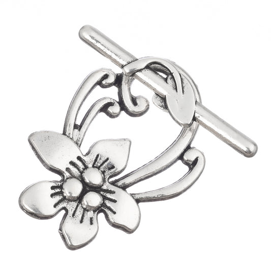 Toggle Clasp Flowers 28x20mm Antique Silver 5/pk
