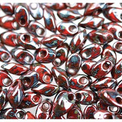 Long Magatama Beads #4513L Picasso Red Luster 8.5g