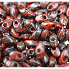 Long Magatama Beads #4513 Picasso Red Garnet 8.5g