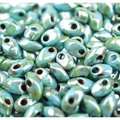 Long Magatama Beads #4514L Picasso Seafoam Green Luster 8.5g