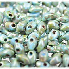 Long Magatama Beads #4514 Picasso Seafoam Green 8.5g