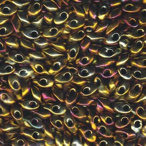 Long Magatama Beads #462 Metallic Gold Iris 6g