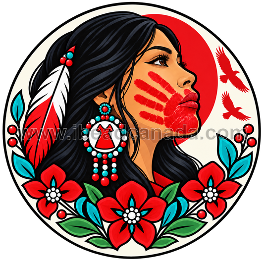 Epoxy Sticker Printed Round 1" MMIWG2S Red Hand Woman 10/pk