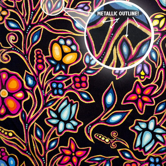 Ojibway Florals Metallic Black 100% Cotton - Price Per Half Yard