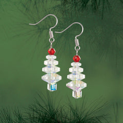 Solid Oak Nostalgic Christmas kit featuring Crystal Christmas tree earrings with clear iridescent beads and red accents, green background