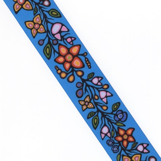 Printed Ribbon 1.5 inch Ojibway Florals Blue - Per Yard