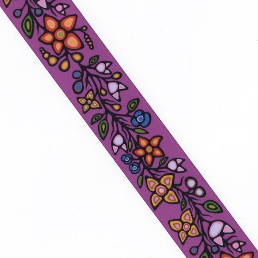 Printed Ribbon 1.5 inch Ojibway Florals Magenta - Per Yard