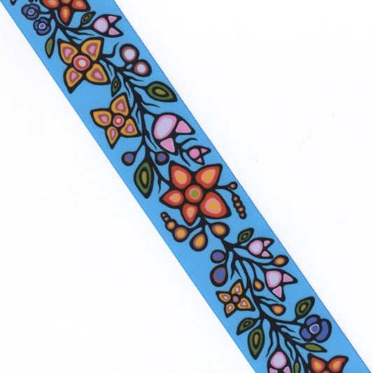 Printed Ribbon 1.5 inch Ojibway Florals Turquoise - Per Yard