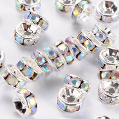Spacer Rhinestone 6mm, Crystal AB Silver Beads 100/pk