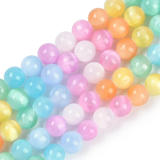 Selenite Pastel Mixed Beads 6.5mm Round Grade AB (Natural/Dyed) 15-16" Strand