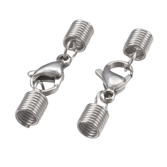 Lobster Claw Clasp with 2mm Cord Ends Stainless Steel 5/pk