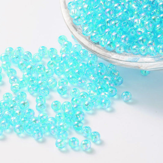 Round Plastic Beads 5mm Aqua AB 25g