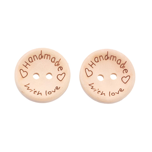 Button Wood 20mm Handmade w/Love 10/pk