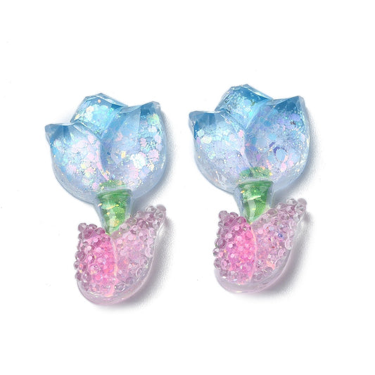 Resin Cabochon Tulip Blue 4/pk