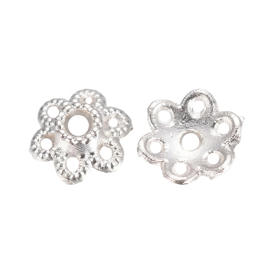 Bead Caps Dotted Flower 6.5mm Silver 20/pk
