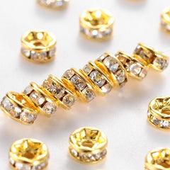 Spacer Rhinestone 4mm, Crystal Gold Beads 100/pk