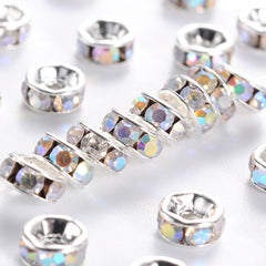 Spacer Rhinestone 5mm, Crystal AB Silver Beads 100/pk