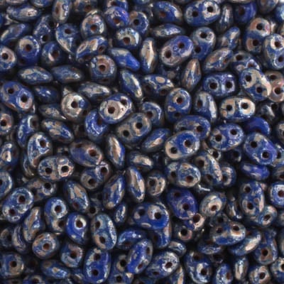 Matubo Czech Superduo Beads Blue Travertine Dark 22g