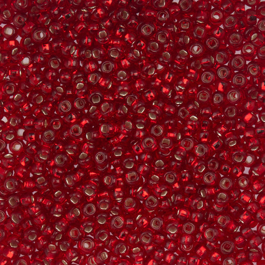 8/0 Czech Seed Beads #154 Silver Lined Red 22g