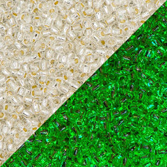11/0 Toho Seed Beads #PF2700S Silver Lined Crystal / Glow Green 22g Vial