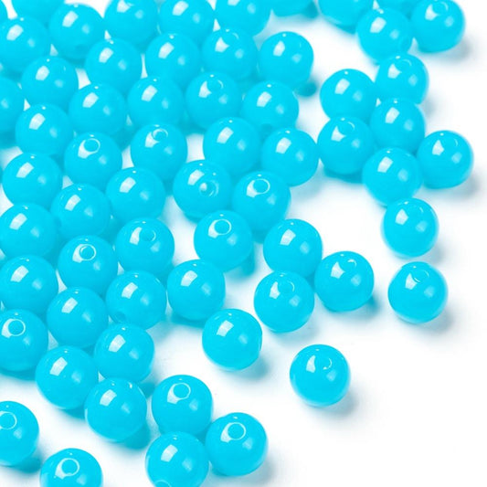 Round Plastic Beads 6mm Opaque Neon Blue 100/pk